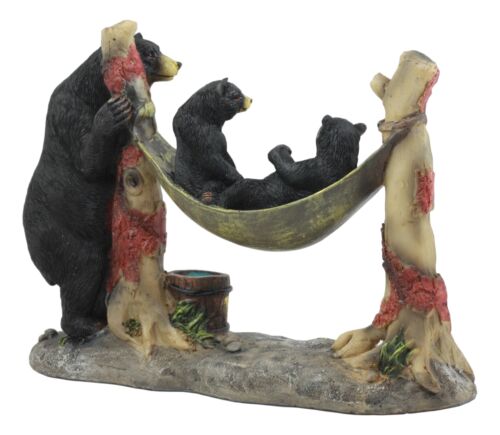 Mother Black Bear With Cubs In Outpost Camping Hammock Statue Wildlife Forest