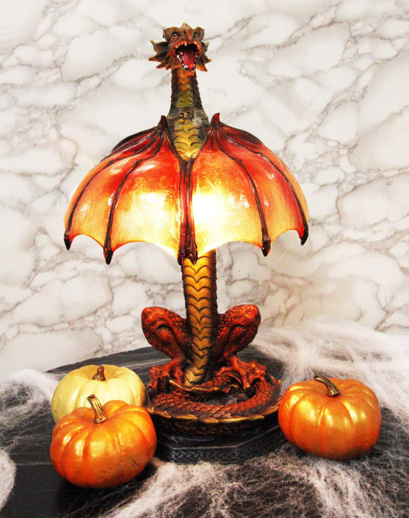 Altar Drake Red Ember Dragon Building Fire With Its Wings Side Table Lamp Statue