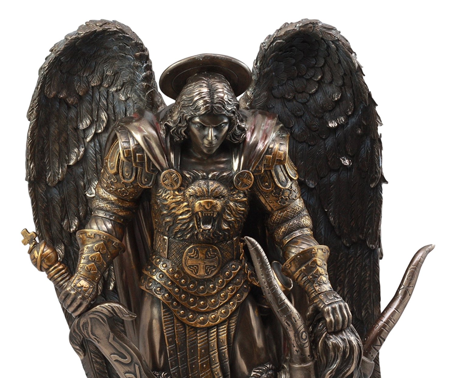 Large Archangel Saint Michael Holding Satan Dragon Lucifer Head Statue ...