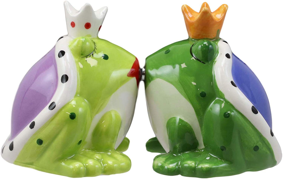 Ebros Frog Prince And Princess Kissing Ceramic Magnetic Salt And Pepper Shakers - Ebros Gift