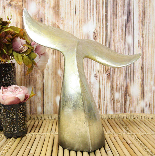 Ebros Nautical Coastal Marine Large Baleen Humpback Whale Tail Museum Gallery Design Statue 16.25" H in Rustic Gold Antique Finish Sea Life Decorative Office Library Shelf Desktop Decor Figurines