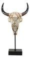 Large Alpha Wolf Spirit Totem On Buffalo Bull Skull Stake Statue 17.5"Tall