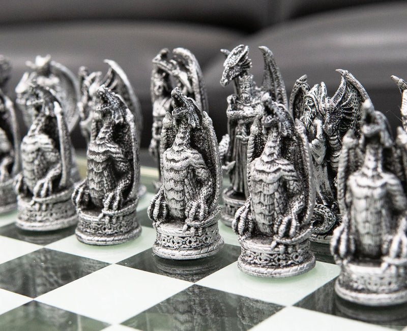 Ebros Silver Gold Fantasy Dungeons And Dragons Resin Chess Pieces With Glass Board Set