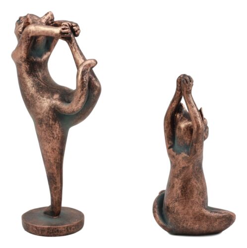 Ebros Yoga Cat Statue Set of 2 Stretching Zen Cats in Meditating and One Leg Balance Posture