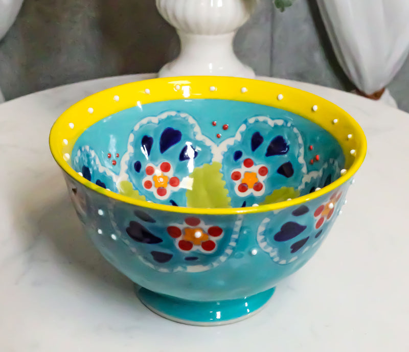 Ebros Set of 4 Luxury Ottoman Style Textured Dining Bowls 5.75"Diameter Made Of Ceramic Ideal For Home Decor Dinnerware & Giftware (Ocean Blue)
