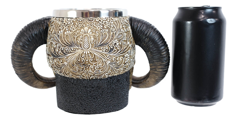 Ram Horned Tribal Floral Lace Tooled Skull Beer Stein Tankard Coffee Cup Mug