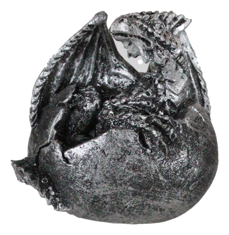 Set of 4 Silver Whimsical Wyrmling Baby Dragon Egg Hatchlings Mini Figurines