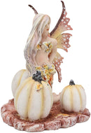 Ebros Amy Brown Autumn Maple Elf Fairy with White Pumpkins Statue 5" Long
