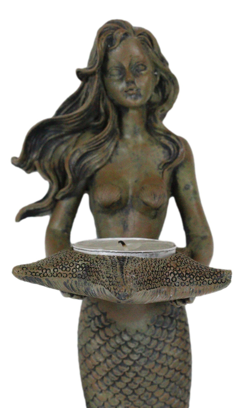 Rustic Rust Bronze Finish Nautical Ocean Mermaid With Shell Candle Wall Sconce