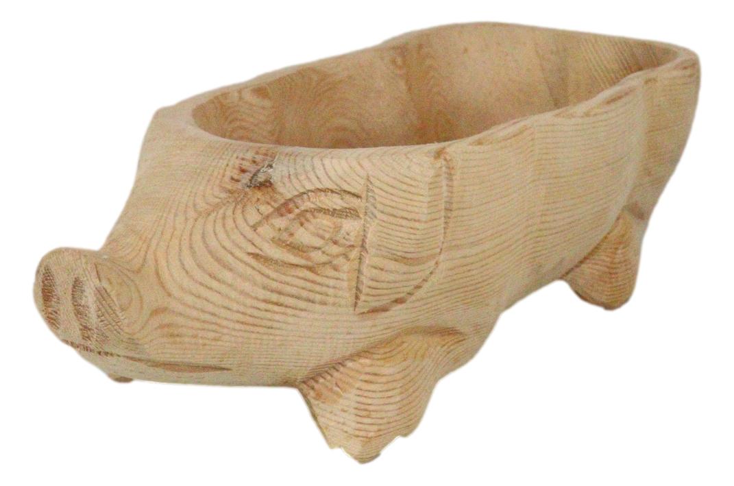Rustic Wooden Hand Carved Tiki Animal Farm Pig Serving Dish Bowl Tray Platter