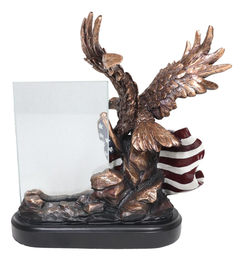 Ebros Bald Eagle W/ Open Wings On American Flag 4"X6" Glass Picture Frame Statue