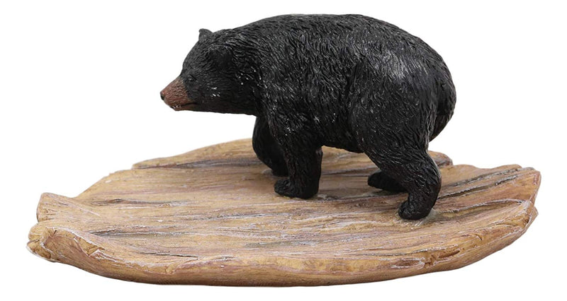Ebros Rustic Forest Black Bear On Wood Base Soap Keys Coins Dish Resin Figurine