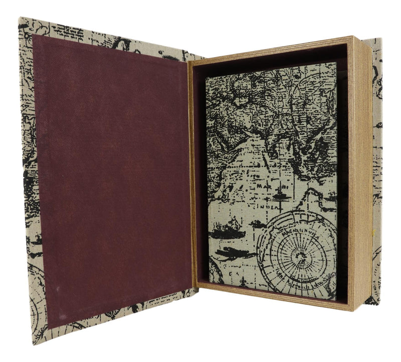 Set Of 3 Old World Nautical Sailor World Map Atlas Decorative Wooden Book Boxes