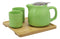 Ebros Gift Colorful Bright Green Contemporary Ceramic Double Walled 20 fl oz Tea Pot With 2 Matching Mugs And Bamboo Accent Serving Tray As Kitchen Dining Home Decor Novelty Teapot Sets