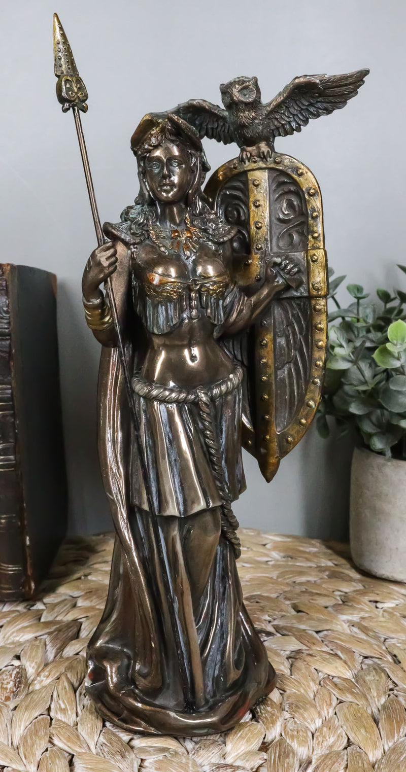 Ebros Greek Goddess Athena Wearing Helmet With Spear Aegis Shield And Owl Statue Decor