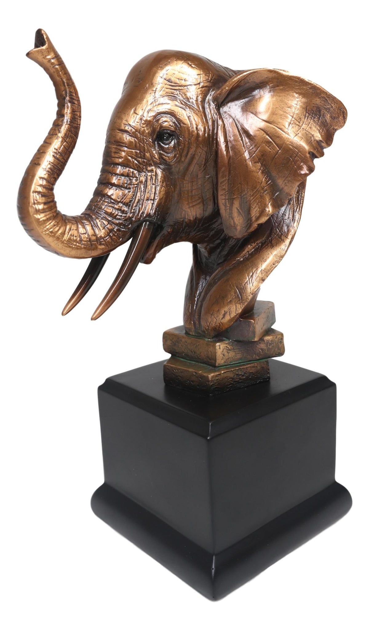 Ebros Safari Auspicious African Elephant W/ Trunk Raised Bronzed Statue W/ Base - Ebros Gift