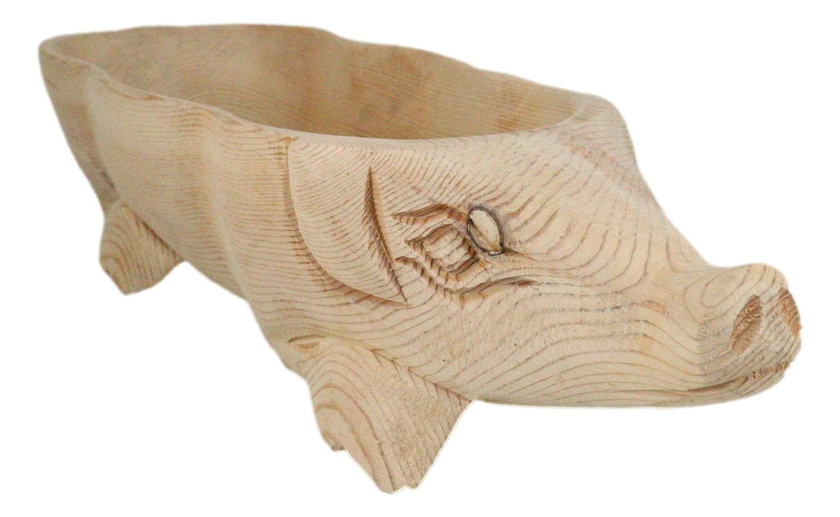 Large Rustic Wooden Hand Carved Tiki Animal Farm Pig Serving Bowl Tray Platter
