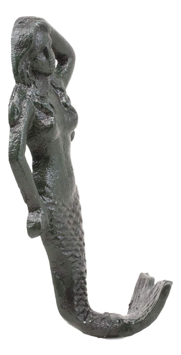 Ebros Gift 6"H Mermaid Cast Iron Rustic Wall Coat Hook For Keys Leashes Hats (1)