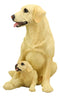 Ebros Sitting Adorable Yellow Labrador Retriever Mother with Puppy Statue 11.25" H Golden Retriever Dog Home Decor Sculpture Animal Realistic Figurine with Glass Eyes
