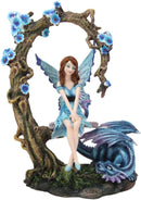 Ebros Amy Brown Fairy On Tree Swing Plank Bench by Pet Dragon Statue 10.75" Tall
