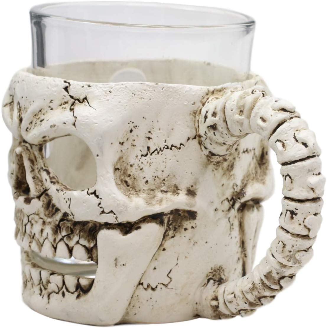 Ebros Grinning Human Skull Drinking Mug 7oz Resin With Glass Cup Insert & Handle - Ebros Gift