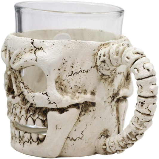 Ebros Grinning Human Skull Drinking Mug 7oz Resin With Glass Cup Insert & Handle - Ebros Gift