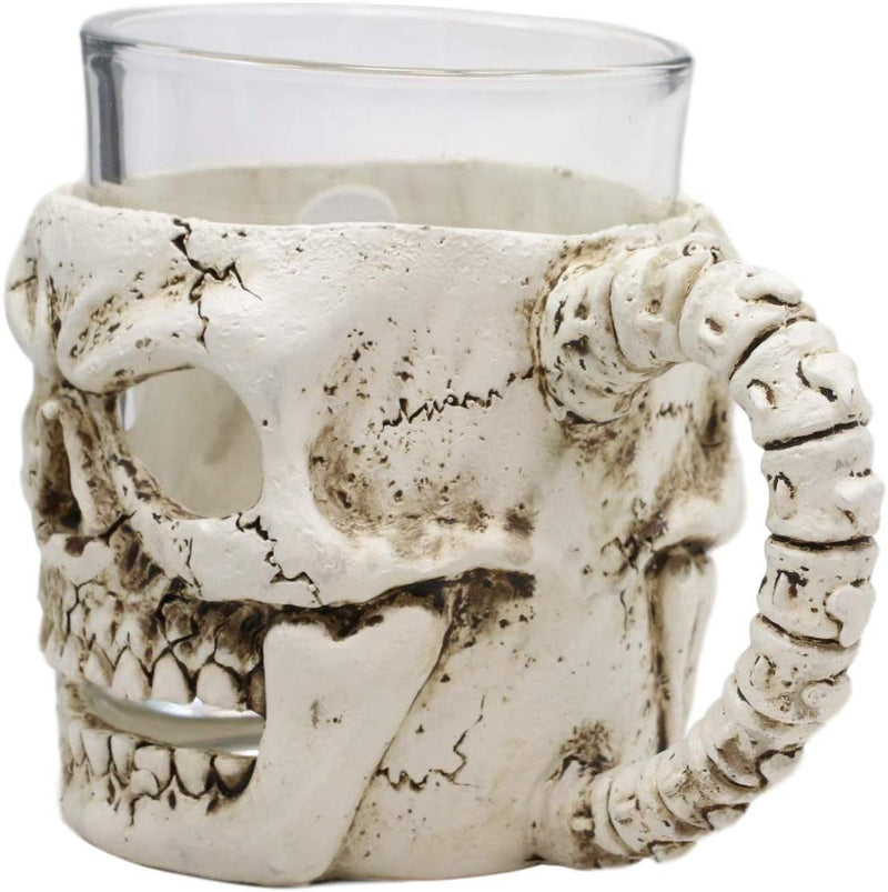 Ebros Grinning Human Skull Drinking Mug 7oz Resin With Glass Cup Insert & Handle