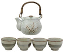 Ebros Japanese Sakura Pastel Blue Plum Cherry Blossom Porcelain Tea Pot And 4 Cups Set