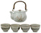 Ebros Japanese Sakura Pastel Blue Plum Cherry Blossom Porcelain Tea Pot And 4 Cups Set