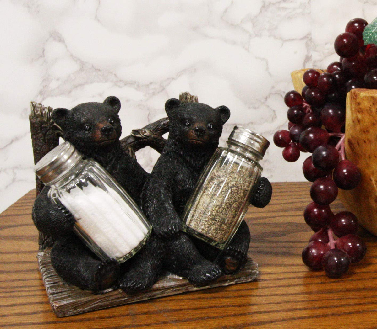 Ebros 6.25" W 2 Black Bear Cubs Sitting Napkin Holder & Salt Pepper Shakers - Ebros Gift