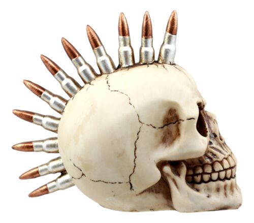 Rebel Bullet Mohawk Punk Skull Figurine Military Rifle Ammo Skeleton Head Decor