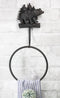 Cast Iron Rustic Cabin Bathroom Black Bear By Pine Trees Hand Towel Ring Holder
