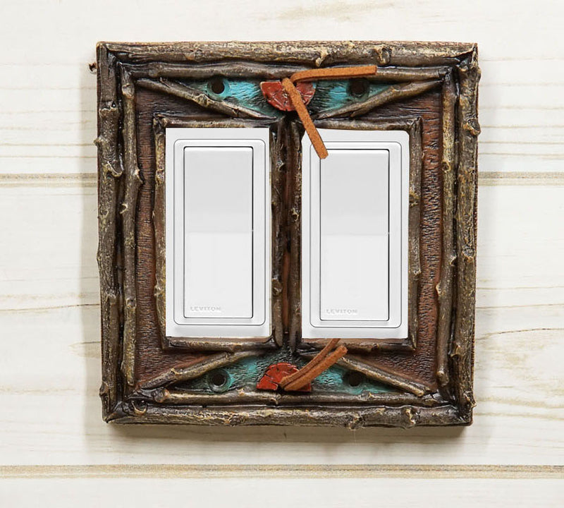 Pack of 2 Southwestern Tribal Navajo Branchwood Double Gang Rocker Wall Plates