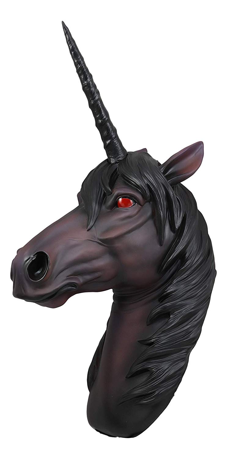 Ebros 'Nightmare' Night Shade Dark Unicorn Wall Head Mount Decor 3D Figurine Ancient Rampart Fabled Steed Black Horned Unicorns with Red Blood Eyes Hanging Decorative Plaque