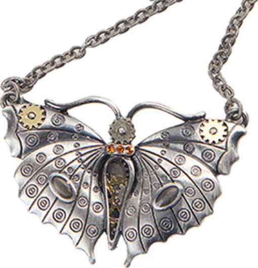 Ebros  Steampunk Butterfly Necklace Lead Free Metal 24"L Chain Length Jewelry