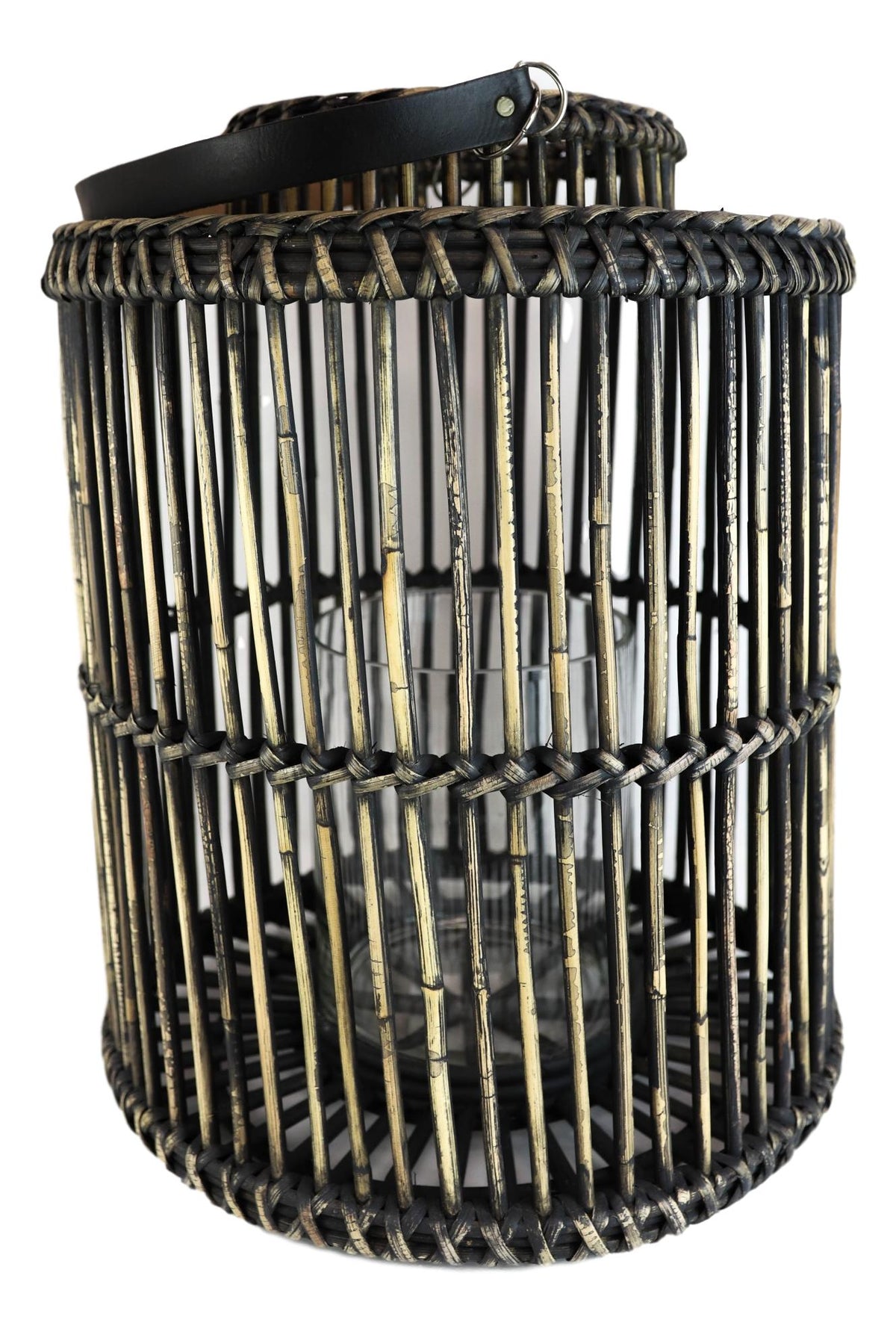 20"H Rustic Western Farmhouse Dark Rattan Wood Candle Holder Lantern With Hanger