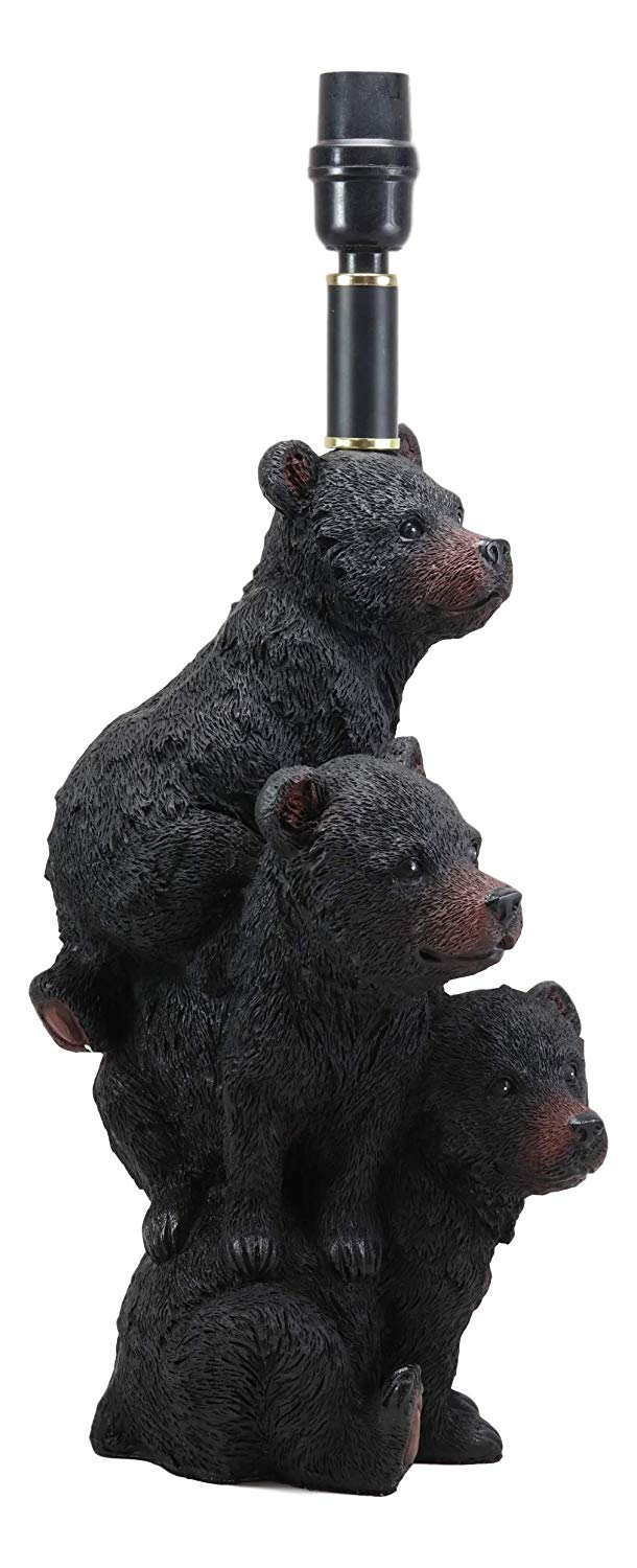 Ebros Wildlife Rustic Cabin Lodge Decor Whimsical Stacked Up 3 Playful Black Bear Cubs On Piggyback Table Lamp Statue with Shade 23.75"High Forest Bear Family Desktop Lamps
