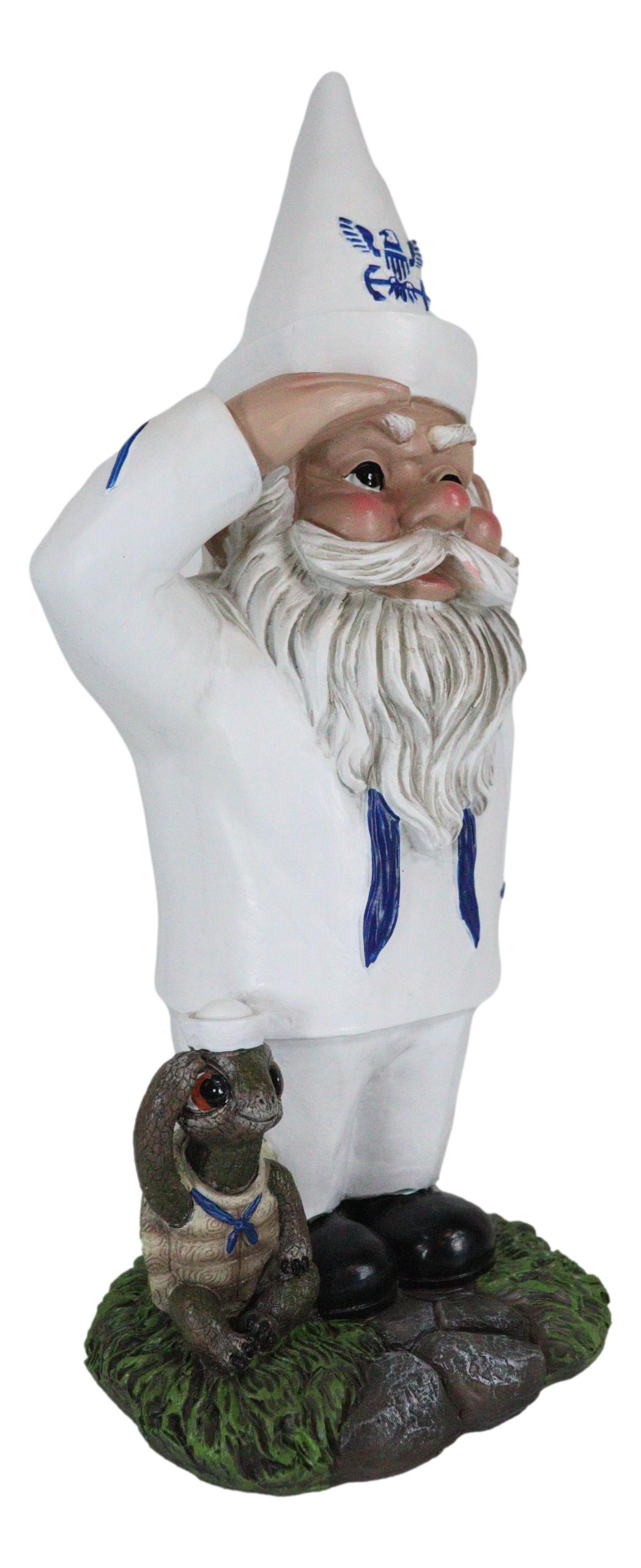 USA Patriotic White Uniformed Sailor Navy Gnome With Tortoise In Salute Statue
