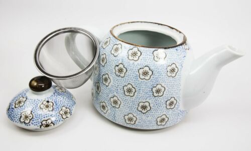 Floral White Cherry Blossom Tea Pot With Stainless Steel Tea Leaves Infuser 32oz - Ebros Gift