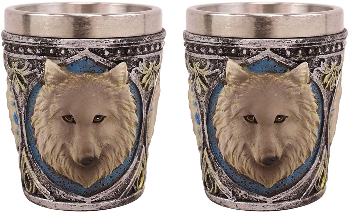 Ebros Full Moon Alpha Grey Wolf 2-Ounce Shot Glass SET OF 2 - Ebros Gift