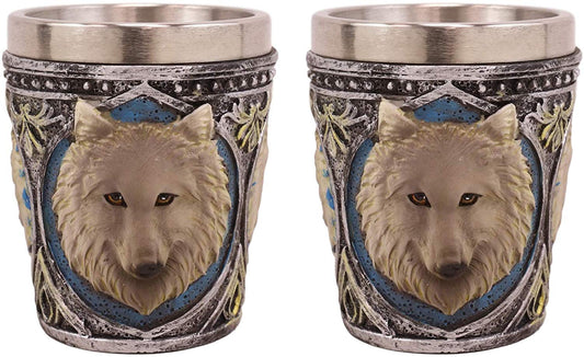 Ebros Full Moon Alpha Grey Wolf 2-Ounce Shot Glass SET OF 2 - Ebros Gift