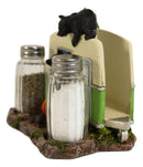 Black Bears On Caravan By Bonfire Salt Pepper Shakers & Napkin Holder Figurine
