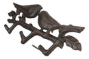 Cast Iron Rustic Lovebirds Perching On Leafy Twig Branch 3-Pegs Wall Coat Hook
