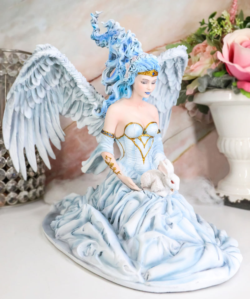 Winter Fire Ice Fairy Angel Queen in Corset Gown With Bunny Rabbit Figurine