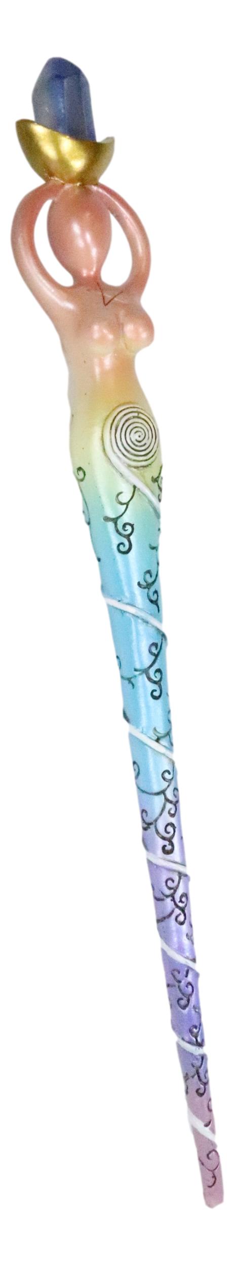 Ebros Rainbow Chakra Zone Yoga Spiral Goddess Magic Wand Cosplay Prop 14"L