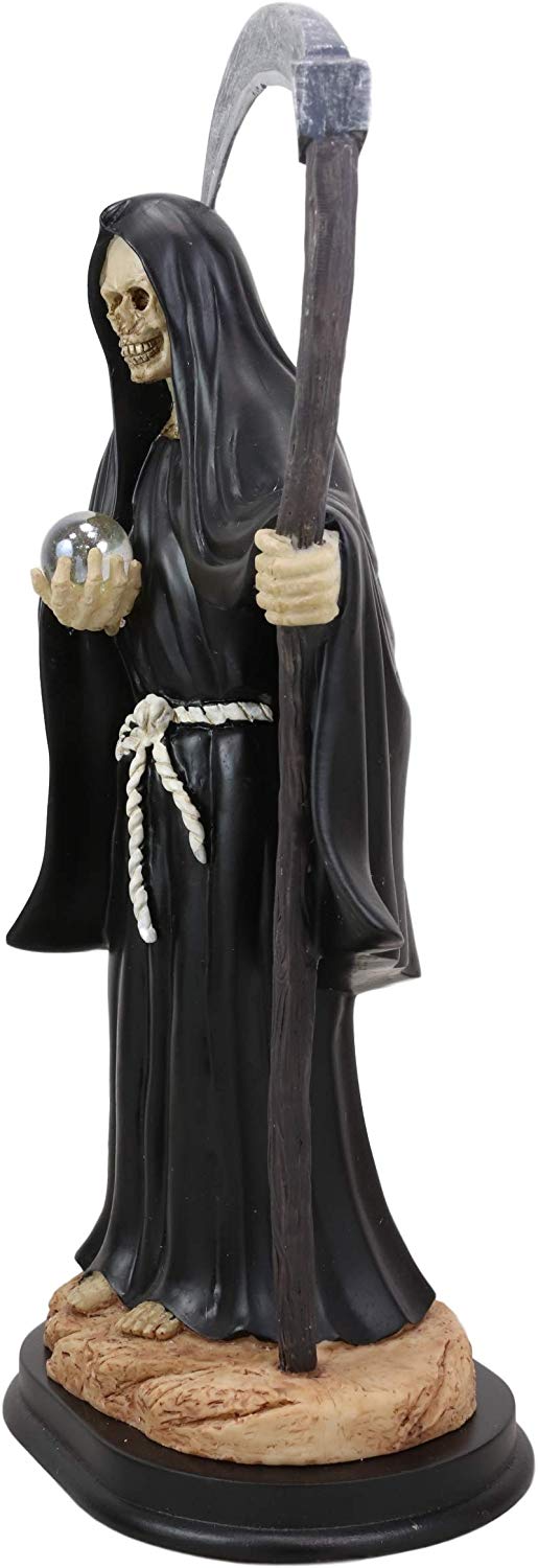 Ebros 12.75" Tall Holy Santa Muerte Holding Scythe in Black Tunic Robe Statue - Ebros Gift