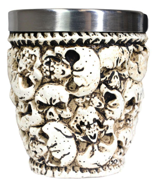 Novelty Ossuary Graveyard Piled Up Skulls And Spine Bones Shot Glass Set of 4 - Ebros Gift