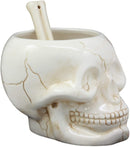 Ebros Ceramic Homosapien Human Skull Bowl With Skeletal Hand Spoon 6"Long 32oz