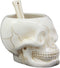 Ebros Ceramic Homosapien Human Skull Bowl With Skeletal Hand Spoon 6"Long 32oz
