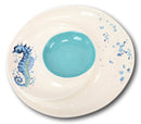 Nautical Blue White Seahorse Ceramic Chips Salsa Family Serving Platter Plate